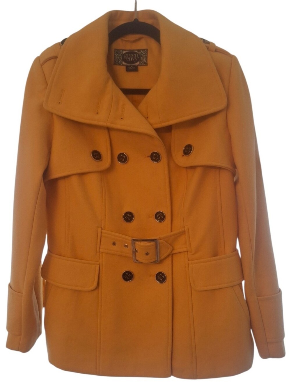 Green with Envy Women's Yellow Wool Blend Peacoat Size: Medium